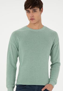 Erkek Regular Fit Bisiklet Yaka Yeşil Melanj Basic Kazak - 50298267042