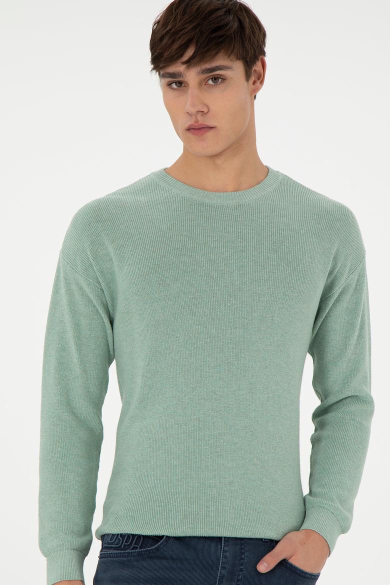 Erkek Regular Fit Bisiklet Yaka Yeşil Melanj Basic Kazak - 50298267042