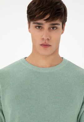 Erkek Regular Fit Bisiklet Yaka Yeşil Melanj Basic Kazak - 50298267042