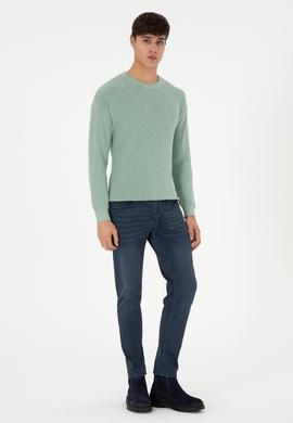 Erkek Regular Fit Bisiklet Yaka Yeşil Melanj Basic Kazak - 50298267042