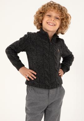 Erkek Çocuk Yarım Fermuarlı Antrasit Melanj Kazak - 50297422038