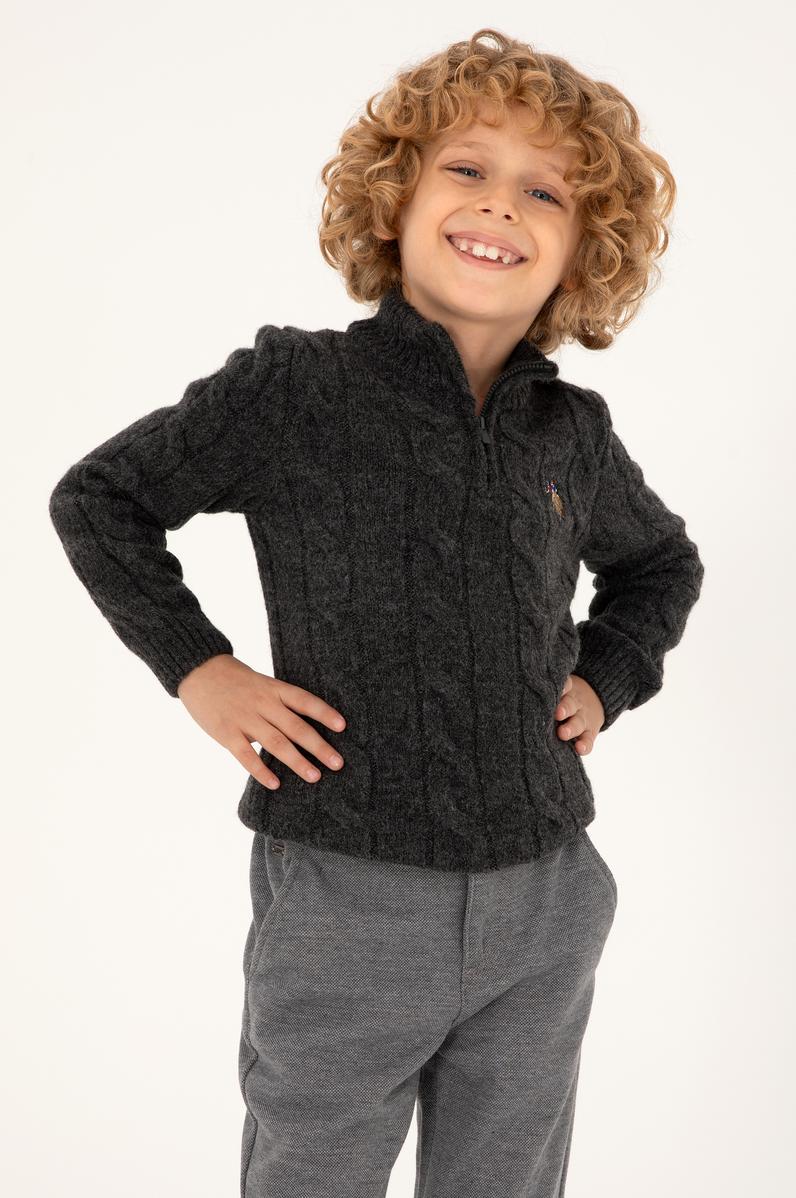 Erkek Çocuk Yarım Fermuarlı Antrasit Melanj Kazak