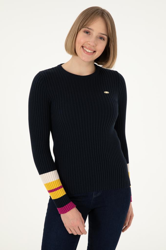 Kadın Lacivert Bisiklet Yaka Kazak