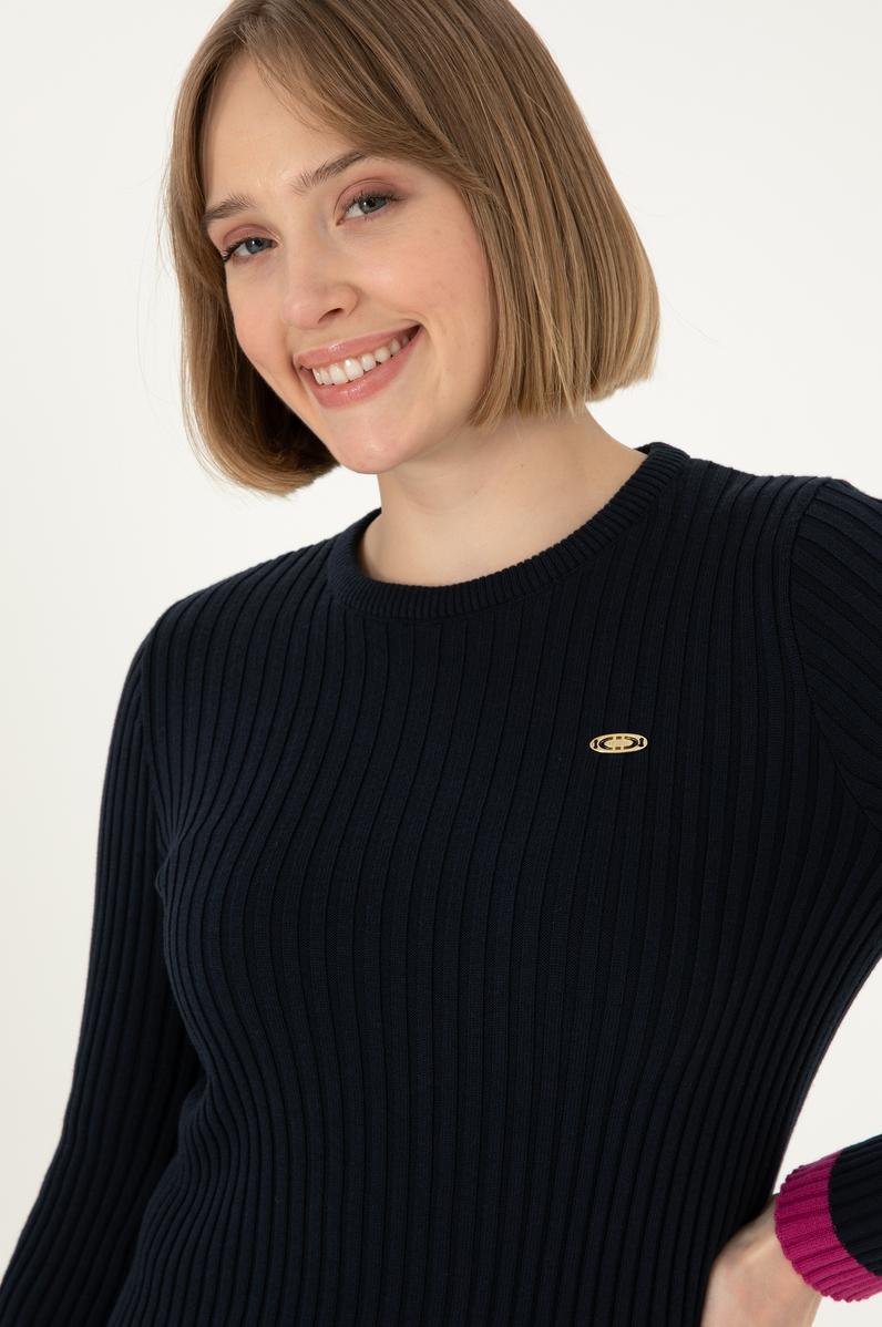 Kadın Lacivert Bisiklet Yaka Kazak