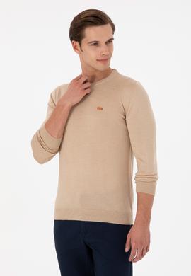 Erkek Slim Fit Bisiklet Yaka Kum Melanj Kazak - 50297040042