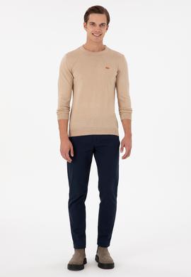 Erkek Slim Fit Bisiklet Yaka Kum Melanj Kazak - 50297040042