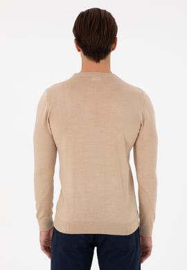 Erkek Slim Fit Bisiklet Yaka Kum Melanj Kazak - 50297040042