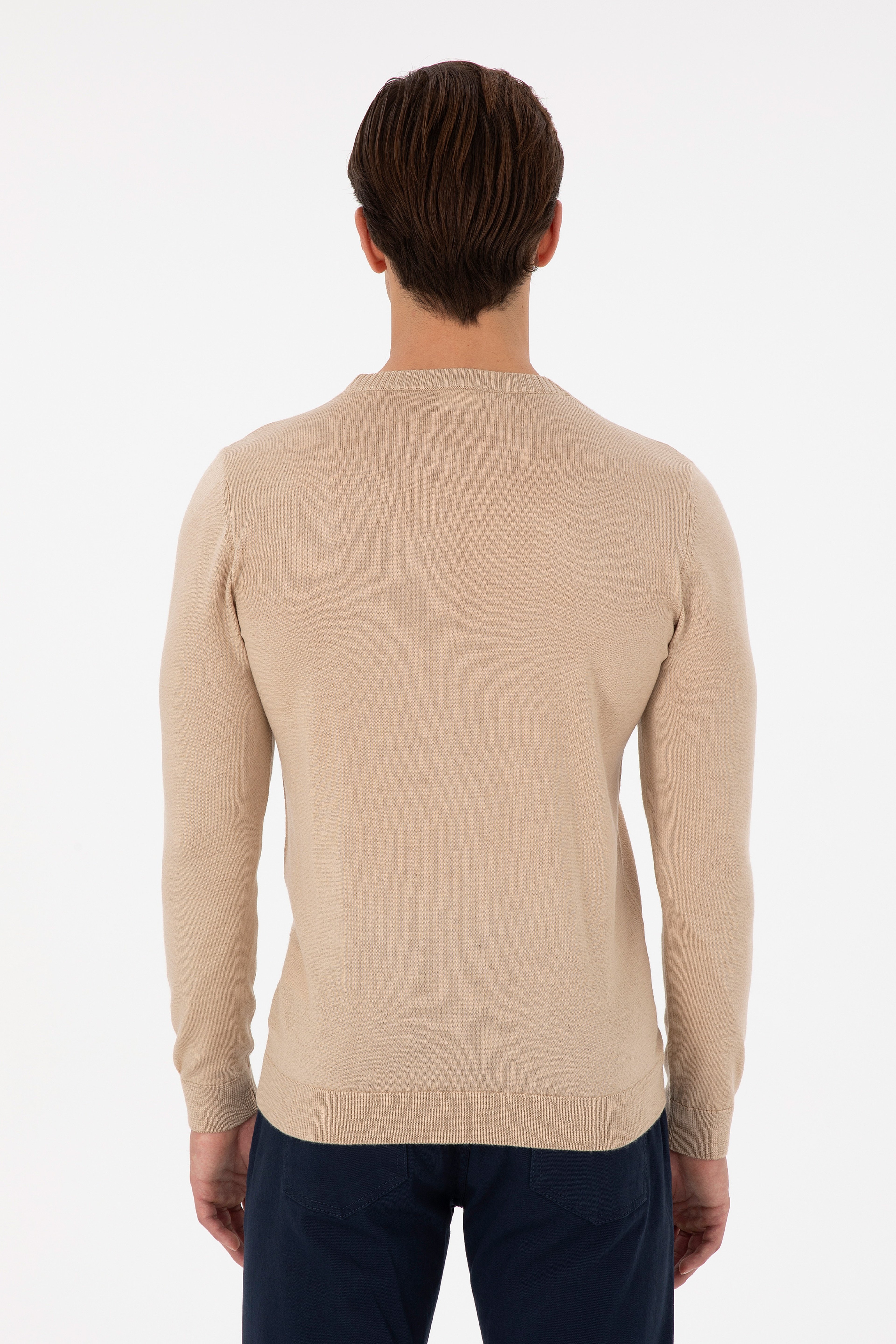 Erkek Slim Fit Bisiklet Yaka Kum Melanj Kazak