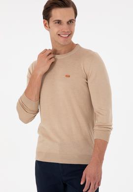 Erkek Slim Fit Bisiklet Yaka Kum Melanj Kazak - 50297040042