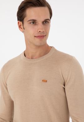 Erkek Slim Fit Bisiklet Yaka Kum Melanj Kazak - 50297040042