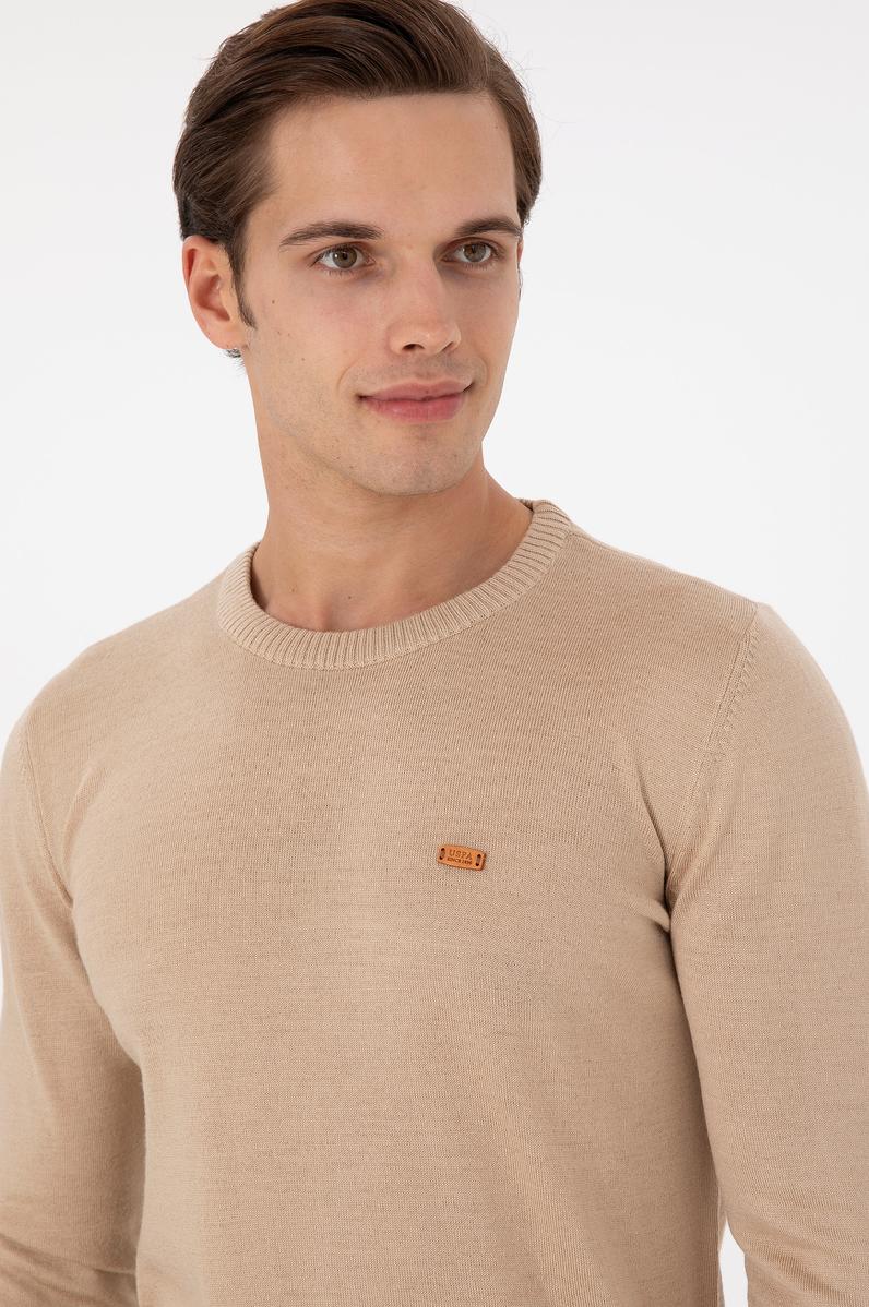 Erkek Slim Fit Bisiklet Yaka Kum Melanj Kazak