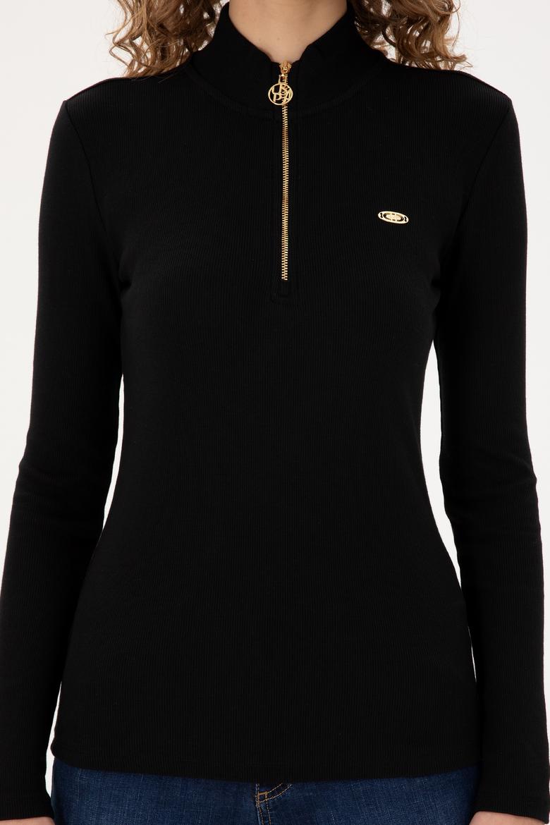 Kadın Siyah Fermuarlı Sweatshirt - 50299040014