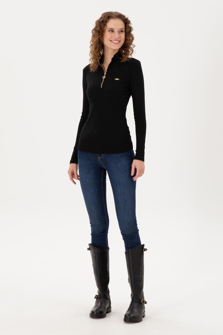 Kadın Siyah Fermuarlı Sweatshirt - 50299040014