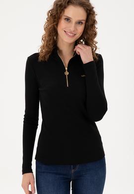 Kadın Siyah Fermuarlı Sweatshirt - 50299040014