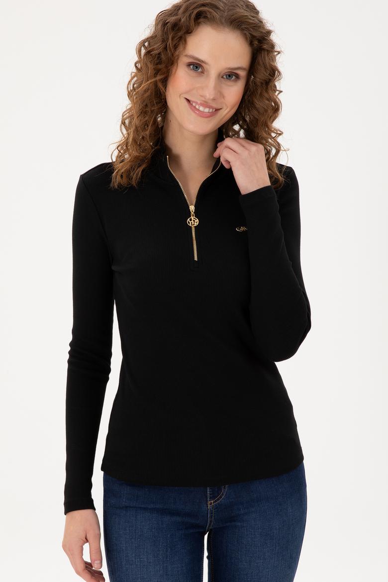 Kadın Siyah Fermuarlı Sweatshirt - 50299040014