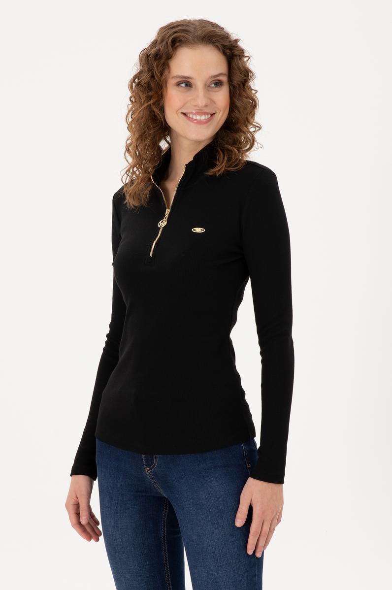 Kadın Siyah Fermuarlı Sweatshirt