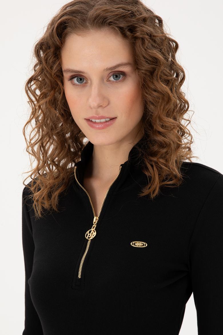 Kadın Siyah Fermuarlı Sweatshirt - 50299040014