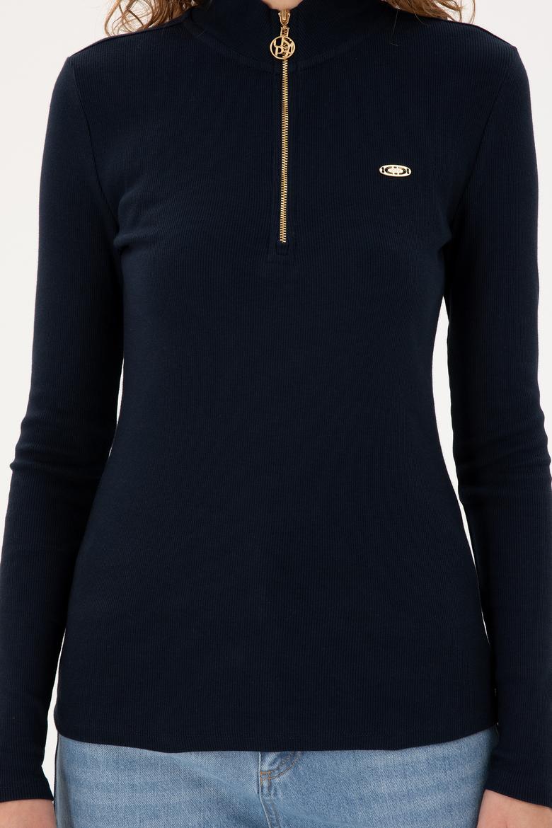 Kadın Lacivert Fermuarlı Sweatshirt - 50299040024