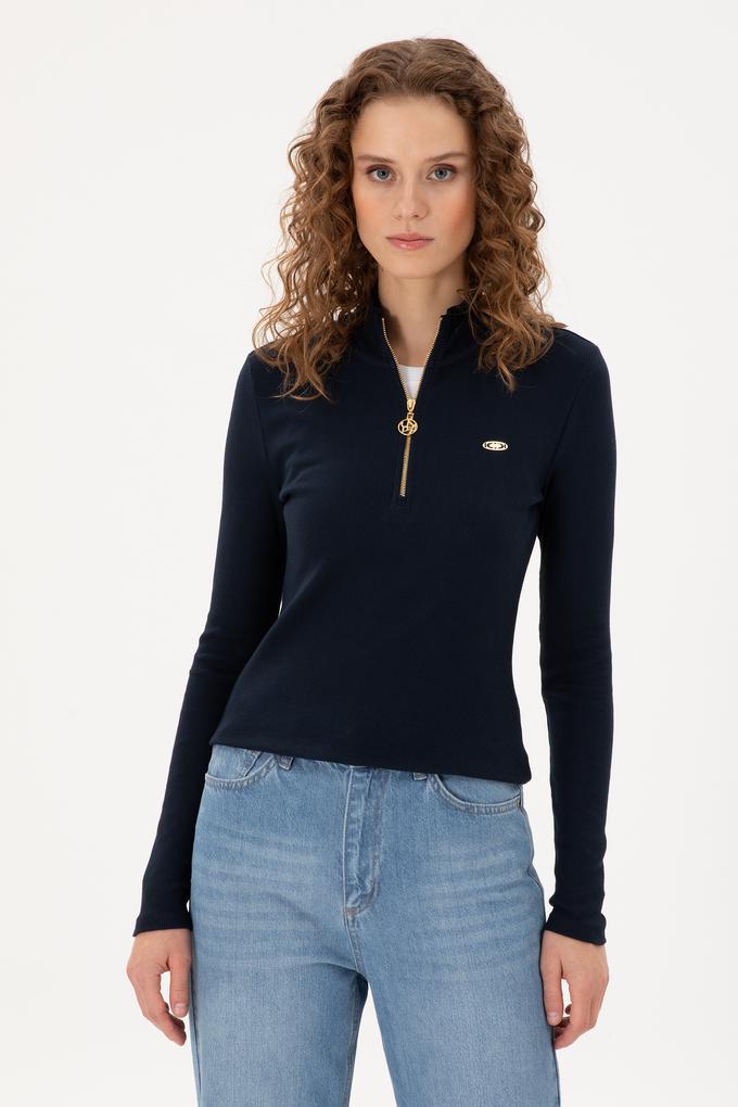 Kadın Lacivert Fermuarlı Sweatshirt