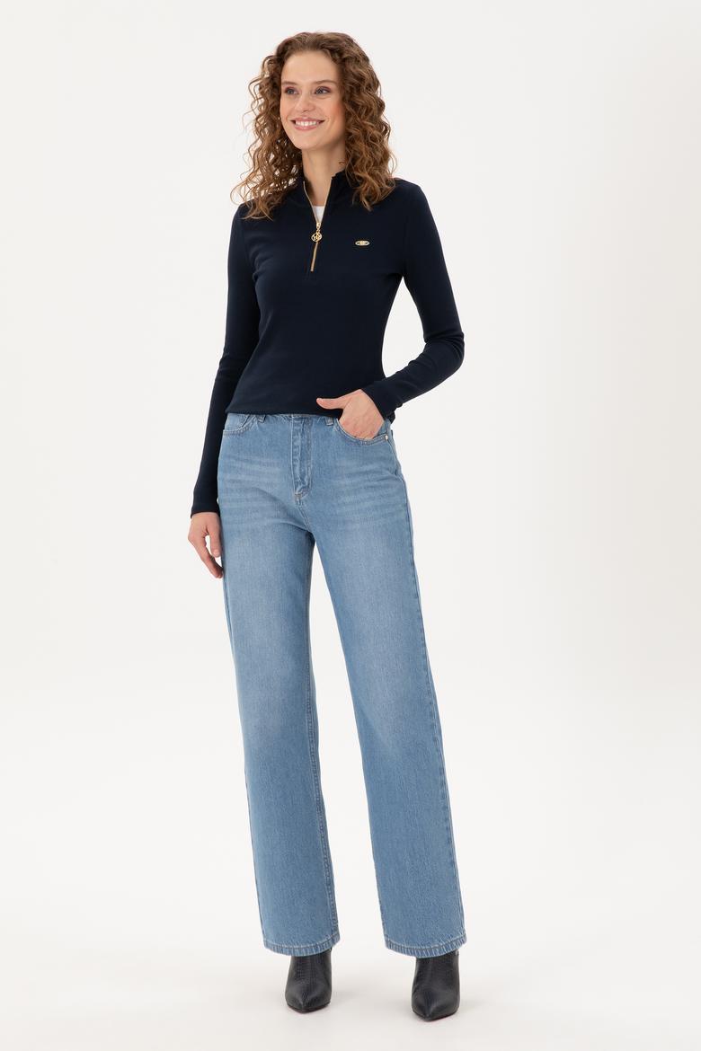 Kadın Lacivert Fermuarlı Sweatshirt - 50299040024