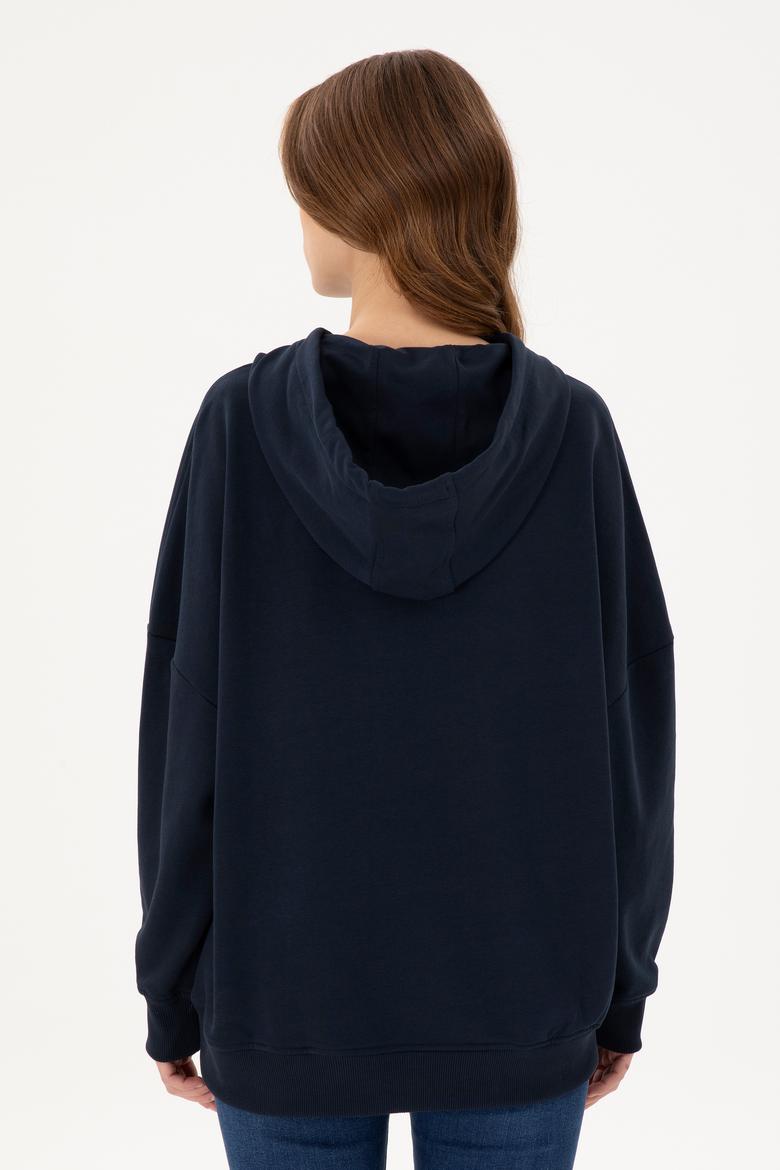 Kadın Lacivert Kapüşonlu Basic  Sweatshirt - 50297324021