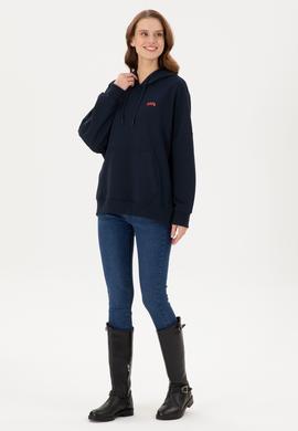 Kadın Lacivert Kapüşonlu Basic  Sweatshirt - 50297324021