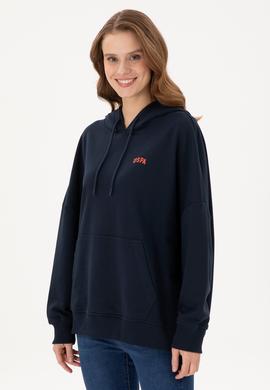 Kadın Lacivert Kapüşonlu Basic  Sweatshirt - 50297324021