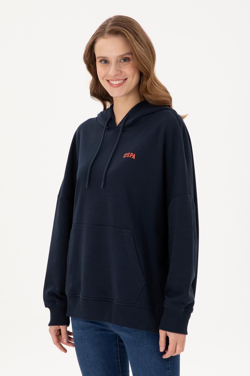 Kadın Lacivert Kapüşonlu Basic  Sweatshirt