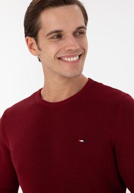 Erkek Slim Fit Bisiklet Yaka Bordo Basic Kazak - 50298282008