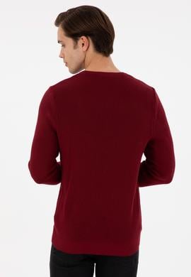 Erkek Slim Fit Bisiklet Yaka Bordo Basic Kazak - 50298282008