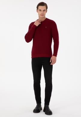 Erkek Slim Fit Bisiklet Yaka Bordo Basic Kazak - 50298282008