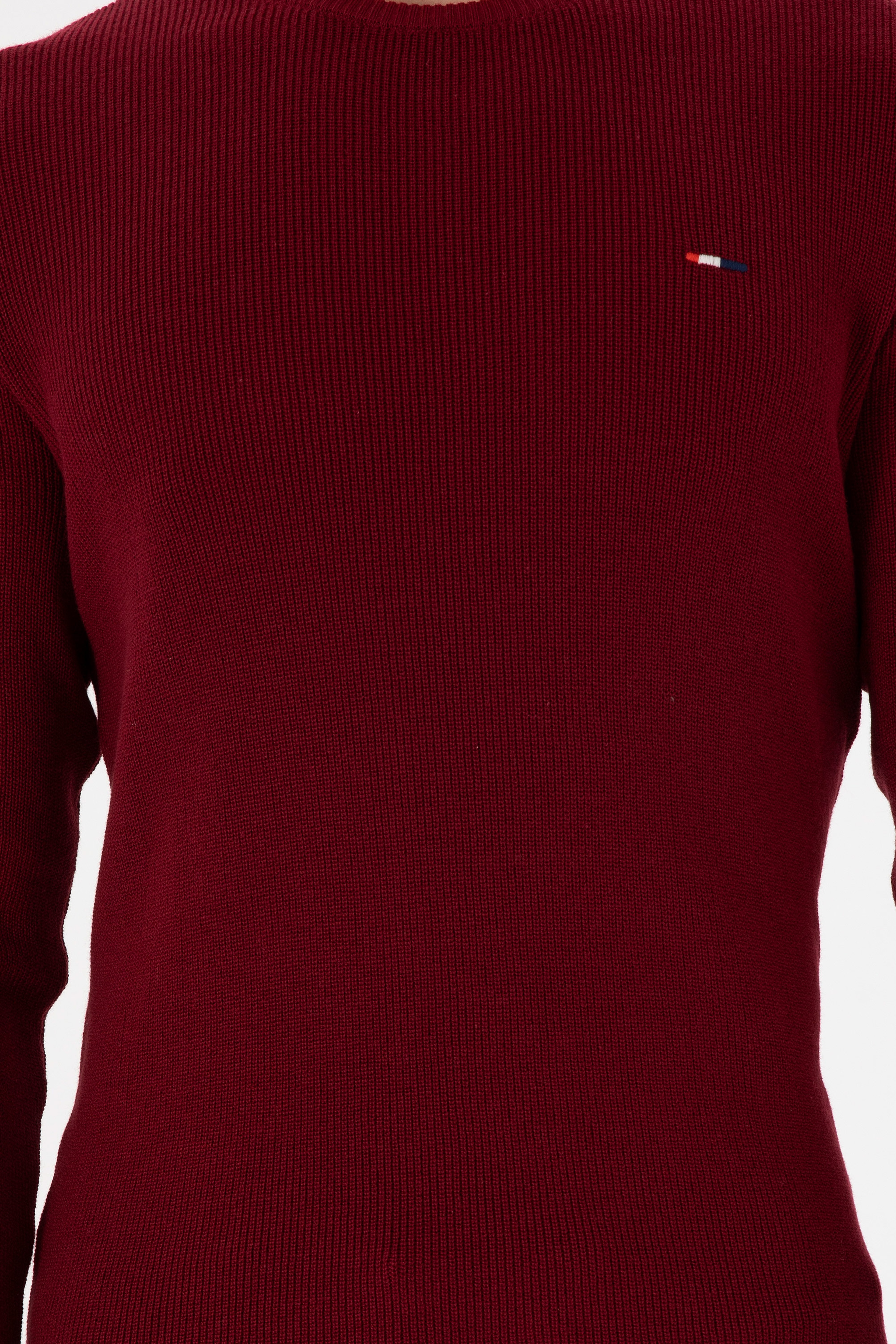 Erkek Slim Fit Bisiklet Yaka Bordo Basic Kazak - Image 6
