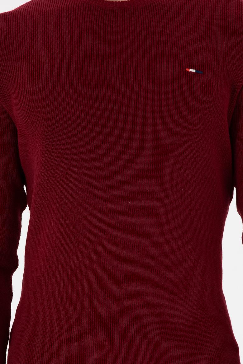 Erkek Slim Fit Bisiklet Yaka Bordo Basic Kazak - 50298282008