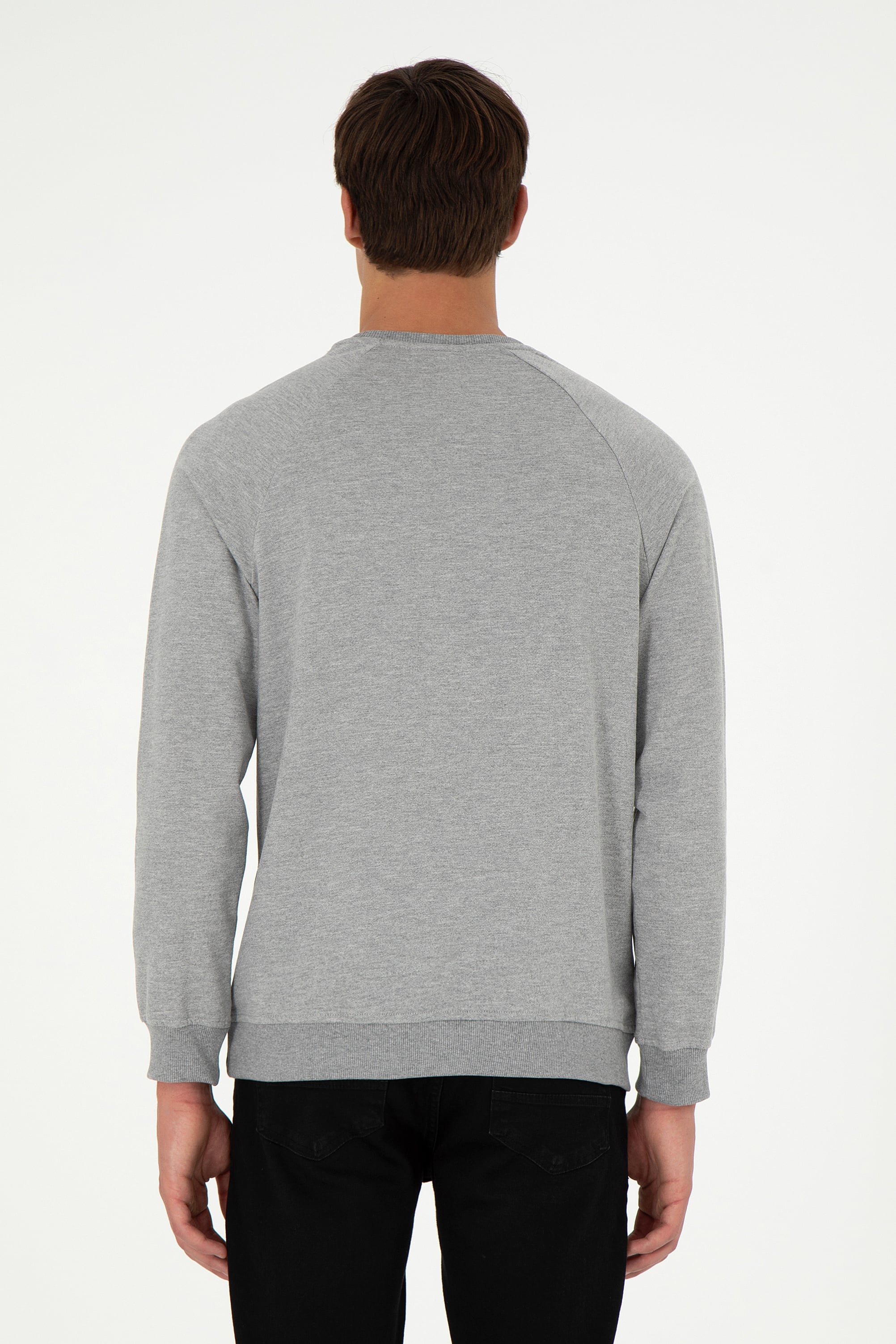 Erkek Gri Melanj Sweatshirt - Image 5