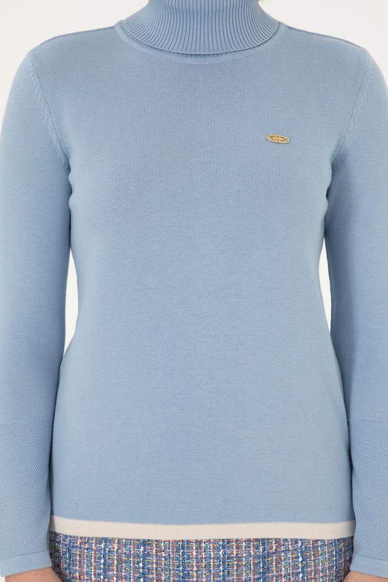 Kadın Açık Mavi Balıkçı Yaka Kazak - 50297080003