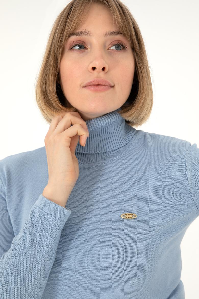 Kadın Açık Mavi Balıkçı Yaka Kazak - 50297080003