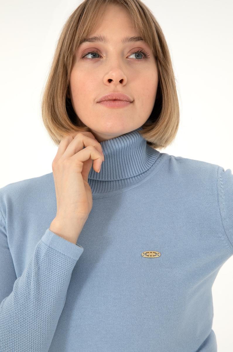 Kadın Açık Mavi Balıkçı Yaka Kazak