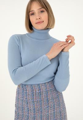 Kadın Açık Mavi Balıkçı Yaka Kazak - 50297080003