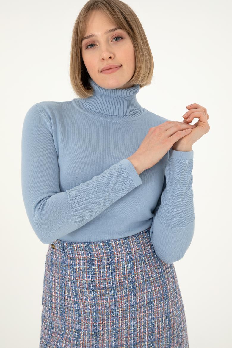 Kadın Açık Mavi Balıkçı Yaka Kazak - 50297080003