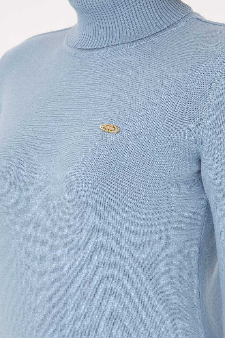 Kadın Açık Mavi Balıkçı Yaka Kazak - 50297080003