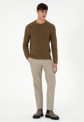 Erkek Slim Fit Bisiklet Yaka Haki Kazak - 50297050048