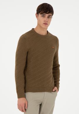 Erkek Slim Fit Bisiklet Yaka Haki Kazak - 50297050048