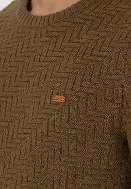 Erkek Slim Fit Bisiklet Yaka Haki Kazak - 50297050048