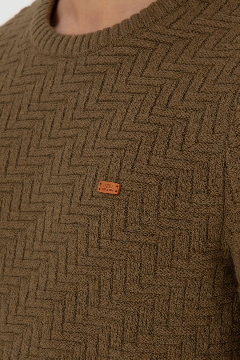 Erkek Slim Fit Bisiklet Yaka Haki Kazak - 50297050048