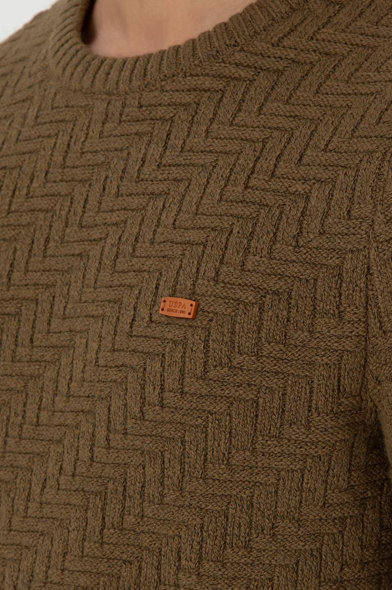 Erkek Slim Fit Bisiklet Yaka Haki Kazak