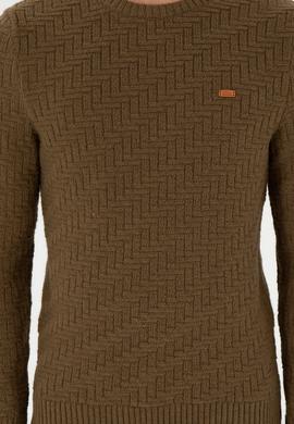 Erkek Slim Fit Bisiklet Yaka Haki Kazak - 50297050048