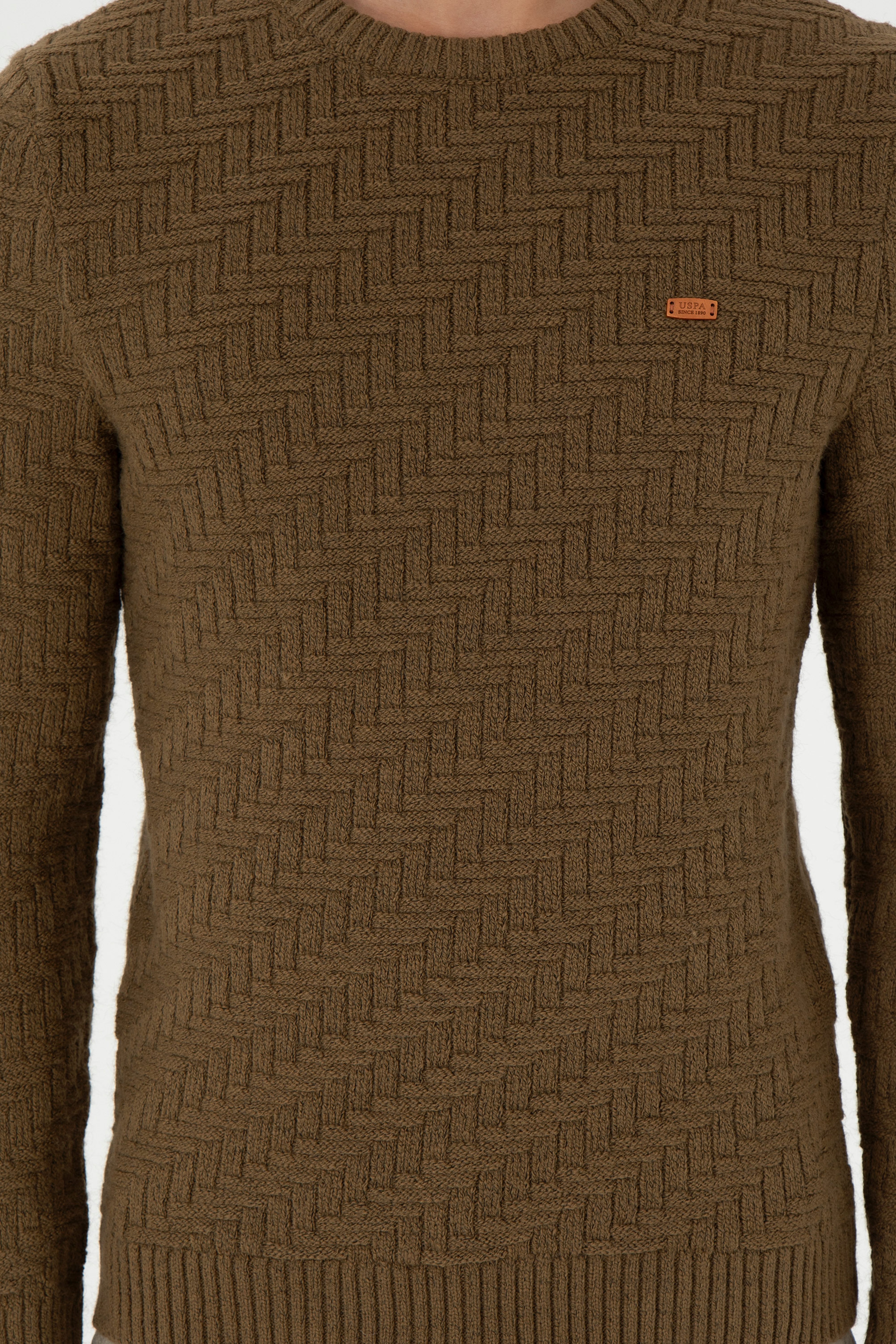 Erkek Slim Fit Bisiklet Yaka Haki Kazak