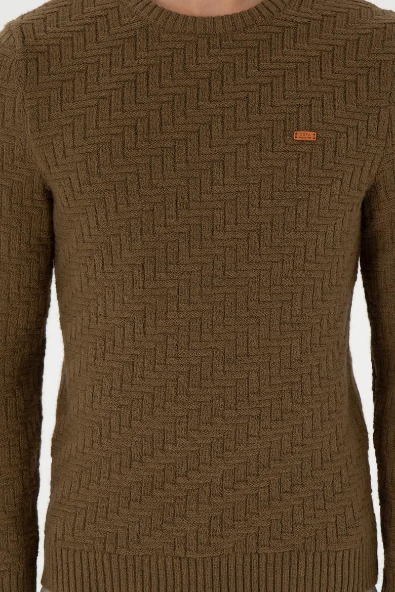 Erkek Slim Fit Bisiklet Yaka Haki Kazak - 50297050048