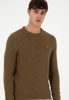 Erkek Slim Fit Bisiklet Yaka Haki Kazak - 50297050048