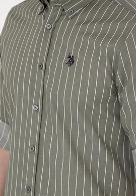 Erkek Beyaz Çizgili Haki Gömlek - 50296617005